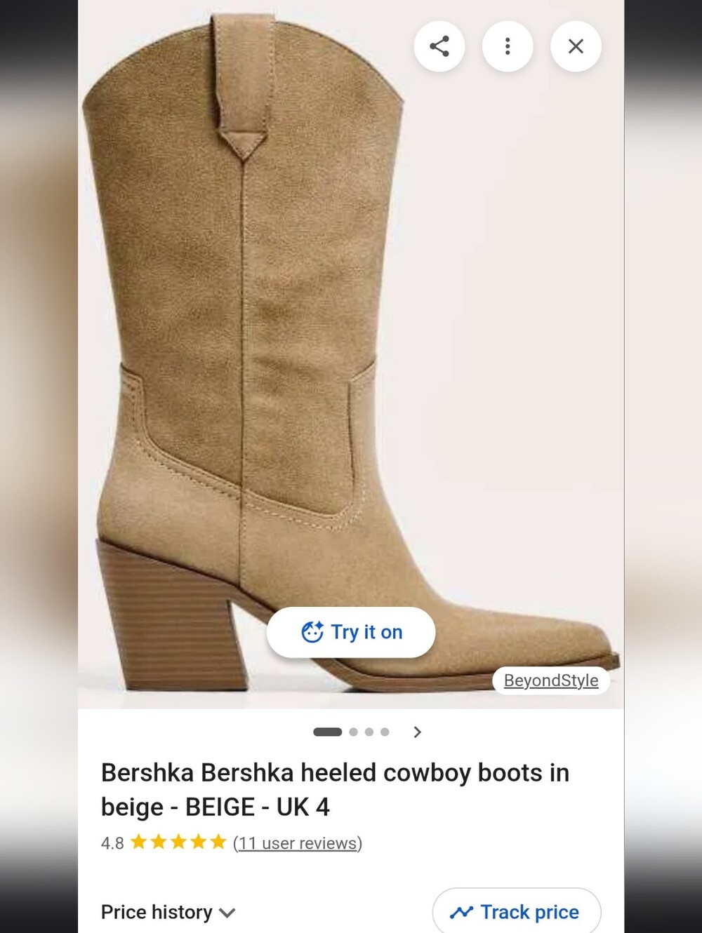 Bershka Tan Suede Heeled Cowboy Boots